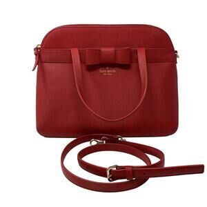 Kate Spade Kirk Park Saffiano Leather Julita Bow Satchel Red Crossbody Strap